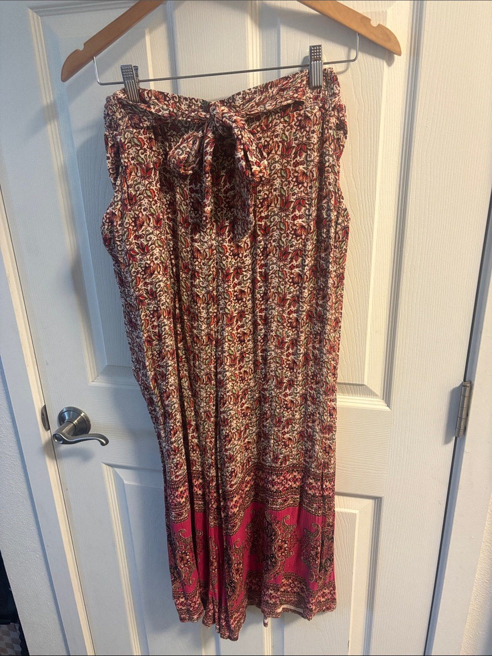 Angie Red Multi Paisley Wide-Leg Pants with Tie Waist